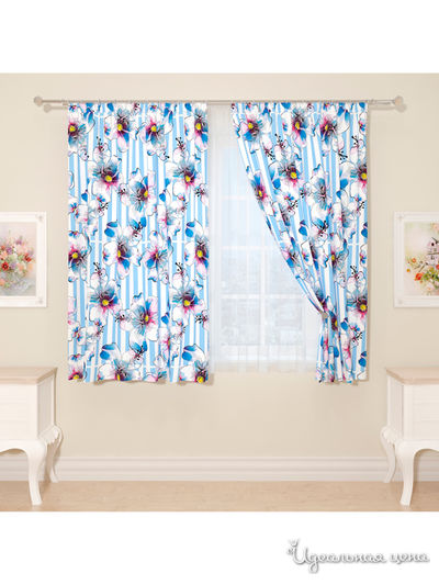 Фотошторы "Голубой гибискус", 145*160 см, 2 шт Сирень, цвет синий