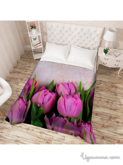 Покрывало стеганое "Розовые тюльпаны", Евро Сирень, цвет мультиколор