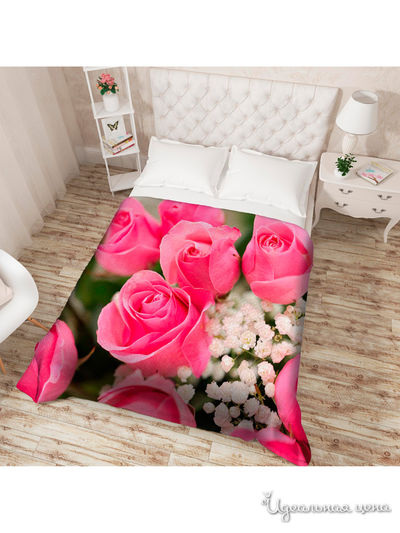 Покрывало стеганое "Крупные розы", Евро Сирень, цвет мультиколор