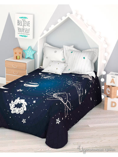 Покрывало стеганое "Любитель космоса", 1,5-спальное Сирень, цвет синий