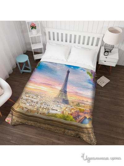 Покрывало стеганое "Романтика Эйфелевой башни", Евро Сирень, цвет мультиколор