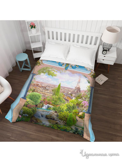 Покрывало стеганое "Париж из окна", Евро Сирень, цвет мультиколор