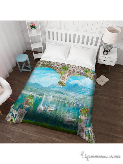 Покрывало стеганое "Лебеди", Евро Сирень, цвет мультиколор