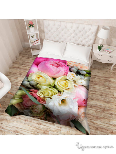 Покрывало стеганое "Пионы и розы", Евро Сирень, цвет мультиколор