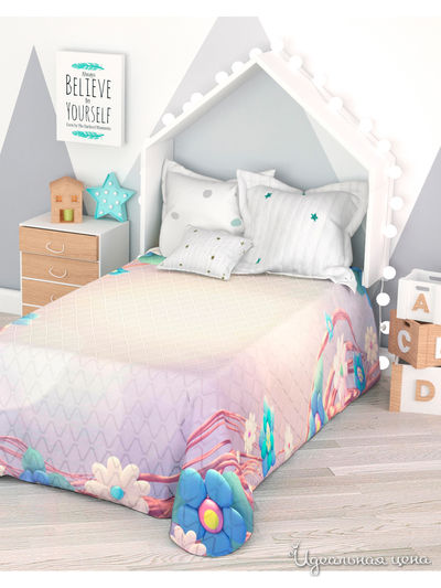 Покрывало стеганое "Пластилиновые цветы", 1,5-спальное Сирень, цвет мультиколор