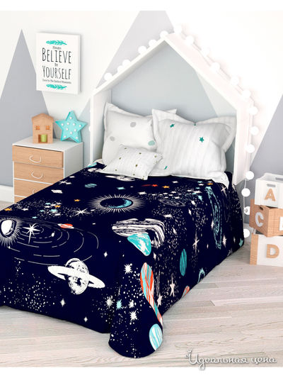 Покрывало стеганое "Космос из далека", 1,5-спальное Сирень, цвет мультиколор