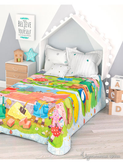 Покрывало стеганое "Сказка про поросят", 1,5-спальное Сирень, цвет мультиколор