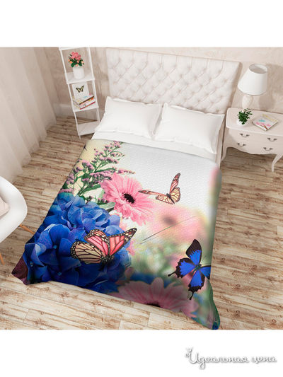 Покрывало стеганое "Цветы и бабочки", Евро Сирень, цвет мультиколор