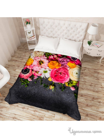 Покрывало стеганое "Цветы на графитовом фоне", Евро Сирень, цвет мультиколор