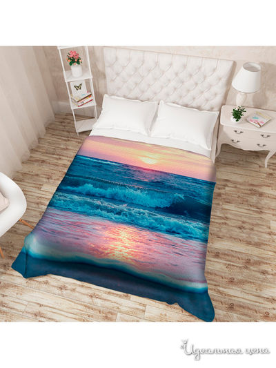 Покрывало стеганое "Закат у синего моря", Евро Сирень, цвет мультиколор