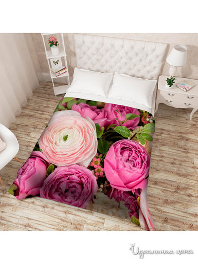 Покрывало стеганое "Нежные пионы", Евро Сирень, цвет мультиколор