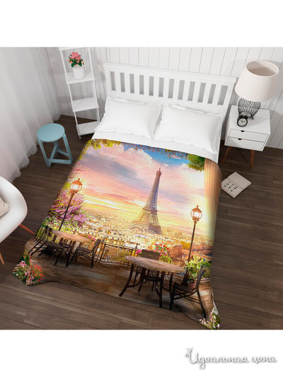 Покрывало стеганое "Утреннее кофе... в Париже", Евро Сирень, цвет мультиколор