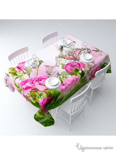 Скатерть "Стайка бабочек на розах", 145*220 см Сирень, цвет мультиколор