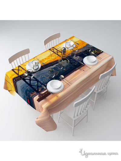 Скатерть "Мост на фоне яркого заката", 145*220 см Сирень, цвет мультиколор