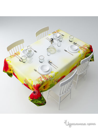 Скатерть "Букет из гербер и подсолнухов", 145*120 см Сирень, цвет мультиколор