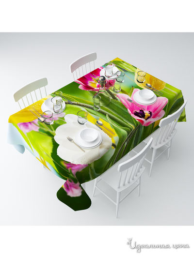 Скатерть "Тюльпаны в росе", 145*120 см Сирень, цвет мультиколор