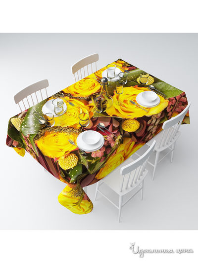 Скатерть "Желтые розы с личи", 145*220 см Сирень, цвет мультиколор