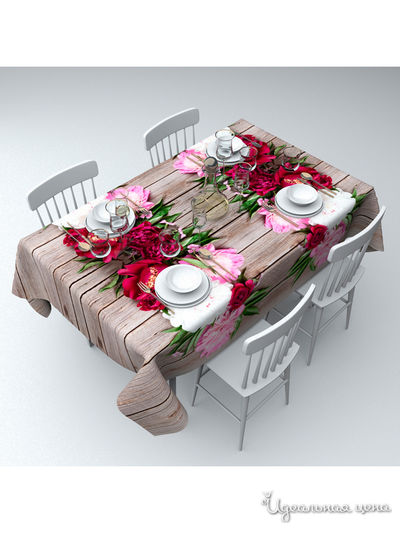 Скатерть "Рамка из пионов", 145*220 см Сирень, цвет мультиколор