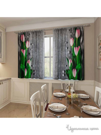 Фотошторы "Тюльпаны и жемчуг", 145*160 см, 2 шт Сирень, цвет мультиколор