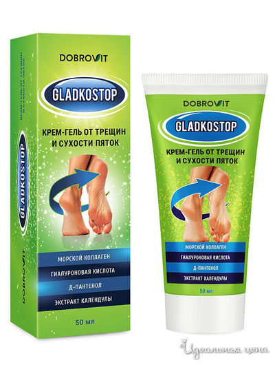 Крем-гель от трещин и сухости пяток от трещин и сухости пяток Gladkostop, 50 мл, DOBROVIT