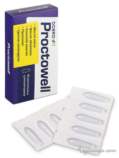 Суппозитории при геморрое Proctowell, 10 суппозиториев по 1,0 г, DOBROVIT