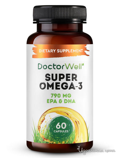 Исландский рыбий жир в капсулах Омега-3 Super Omega-3, 60 капсул, DoctorWell