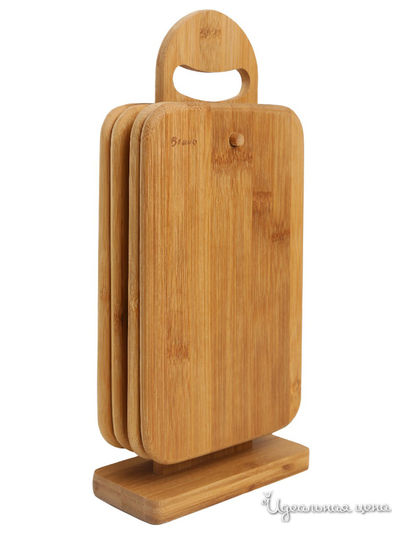 Набор досок разделочных на подставке, 4 шт., 22*14*0.8 см Bravo, цвет бежевый