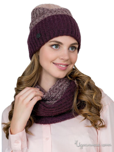 Комплект: шапка, снуд LANDRE, цвет персиковый, бордовый