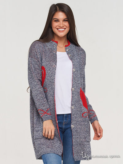 Кардиган VAY, цвет молочный, темно-синий, красный