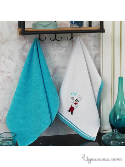 Полотенце кухонное, 40*60 см, 2 шт Maxstyle, цвет кремовый, голубой