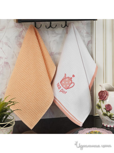 Полотенце кухонное, 40*60 см, 2 шт Maxstyle, цвет кремовый, розовый