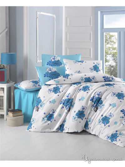 Комплект постельного белья, Семейный VICTORIA, цвет голубой
