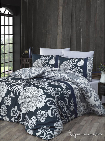 Комплект постельного белья, Евро VICTORIA, цвет темно-синий