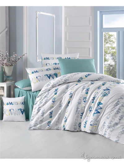 Комплект постельного белья, Семейный VICTORIA, цвет бирюзовый