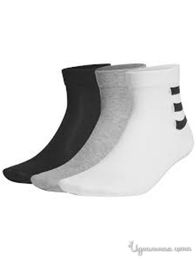 Носки, 3 пары Adidas, цвет черный, серый, белый