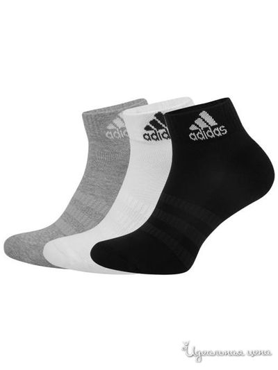 Носки, 3 пары Adidas, цвет черный, серый, белый