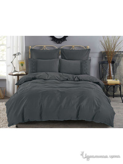 Комплект постельного белья, Евро Cleo, цвет темно-серый