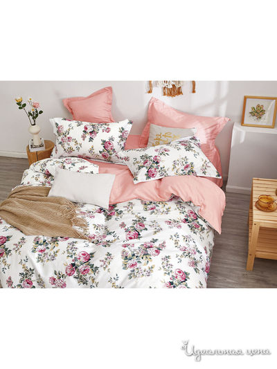 Комплект постельного белья, Евро Cleo, цвет белый, розовый