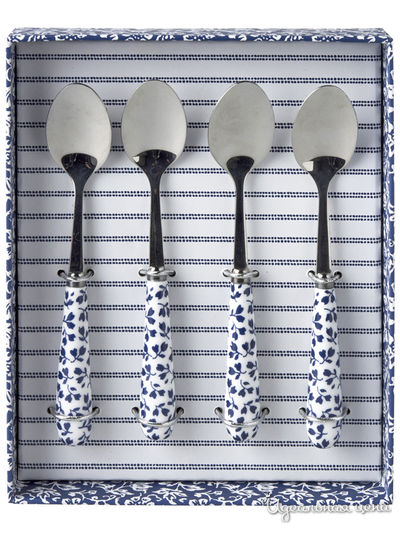 Набор чайных ложек, 4 шт. Laura Ashley, цвет белый, синий