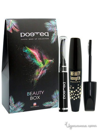Подарочный набор: гель для фиксации бровей, тушь бесконечная длина POETEQ, цвет бесцветный, черный