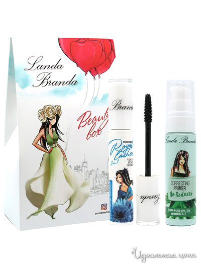 Подарочный набор: корректирующий праймер, тушь 3в1 black, Landa Branda