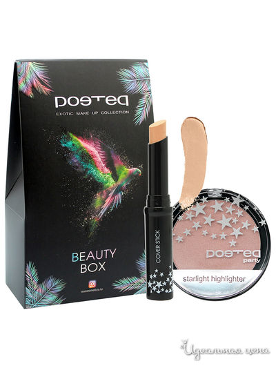 Подарочный набор: консилер стик маскирующий Пати, хайлайтер, POETEQ, цвет теплый беж, жемчужная роза