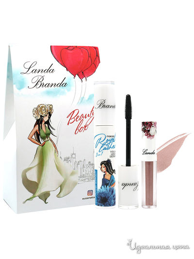 Подарочный набор: тушь 3в1 black, кремовые тени-металлизатор, dusty rose, Landa Branda