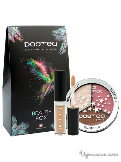 Подарочный набор: палетка для контуринга, консилер высокой точности Селфи, POETEQ, цвет шампань, клубничный джем, бронзовый, кремово-бежевый