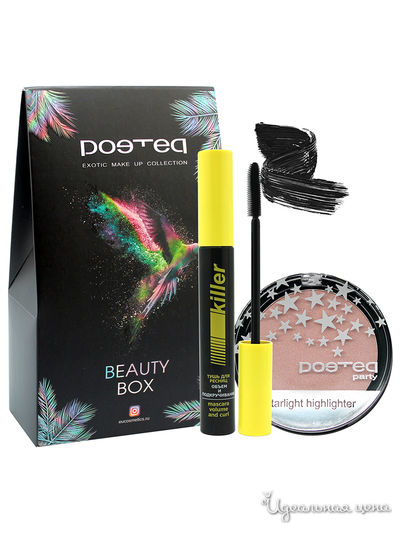 Подарочный набор: хайлайтер, тушь KILLER объем, POETEQ, цвет жемчужная роза, черный