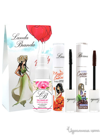 Подарочный набор: финишный спрей для макияжа, туши Супер объем/длина, black/brown, Landa Branda