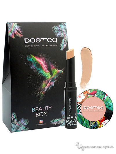 Подарочный набор: консилер стик маскирующий Пати, румяна Санрайз, POETEQ, цвет теплый беж, розовая дымка