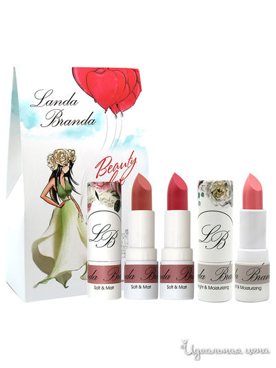 Подарочный набор: помады Сияние увлажнение, Мягкость матовость, natural pink/morning rose/rose petal, Landa Branda