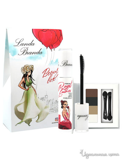 Подарочный набор: тени для глаз/бровей,  тушь 5в1, black, Landa Branda