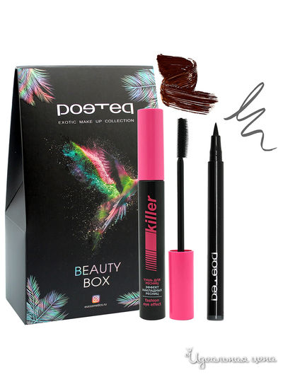 Подарочный набор: подводка для глаз, тушь KILLER, POETEQ, цвет серая, коричневый